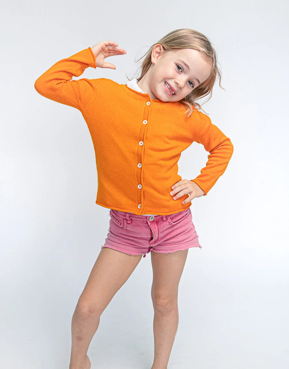 Girls Cashmere Cardigan in Orange