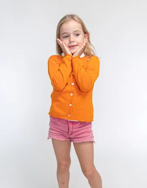 Girls Cashmere Cardigan in Orange