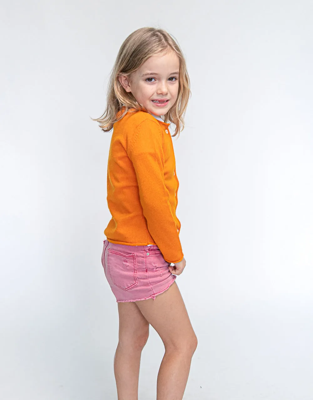 Girls Cashmere Cardigan in Orange