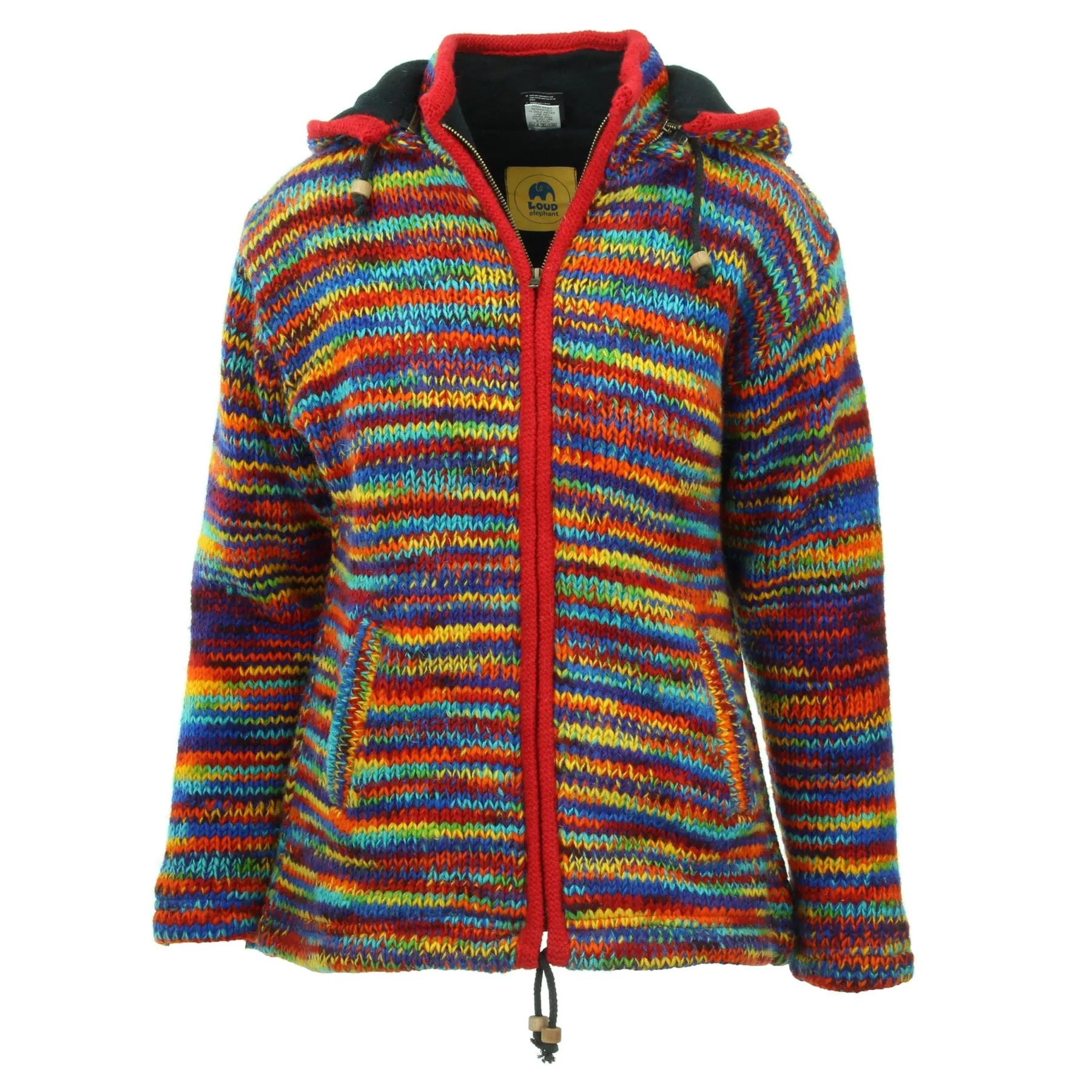 Hand Knitted Wool Hooded Jacket Cardigan Ladies Cut - SD Rainbow