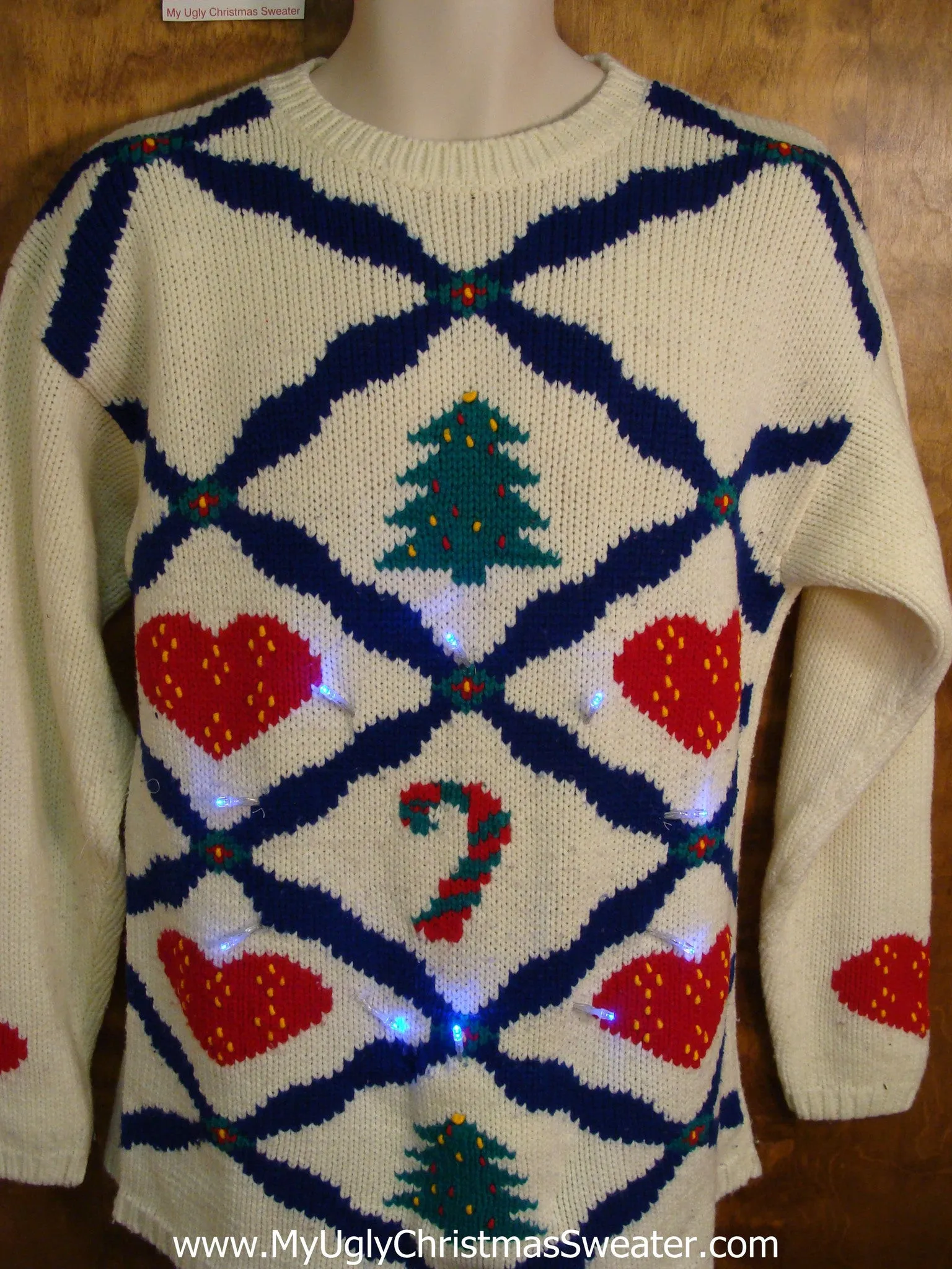 Hearts and Trees Light Up Ugly Xmas Sweater