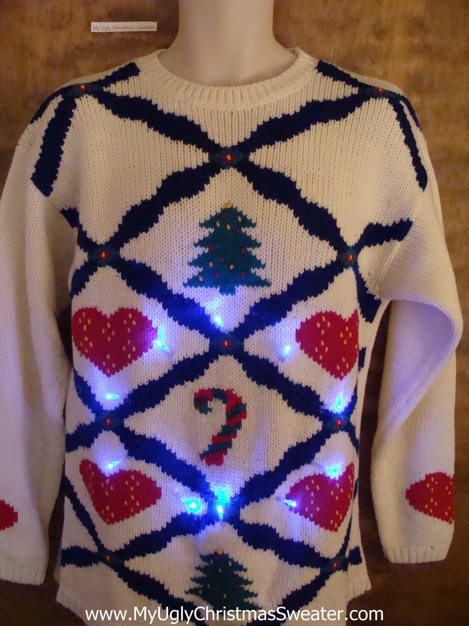 Hearts and Trees Light Up Ugly Xmas Sweater