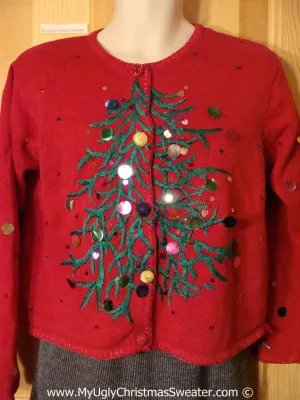 Horrid Huge Scary Tree with Sequins Tacky Cheesy Holiday Sweater 80s Style with Padded Shoulders (f1197)