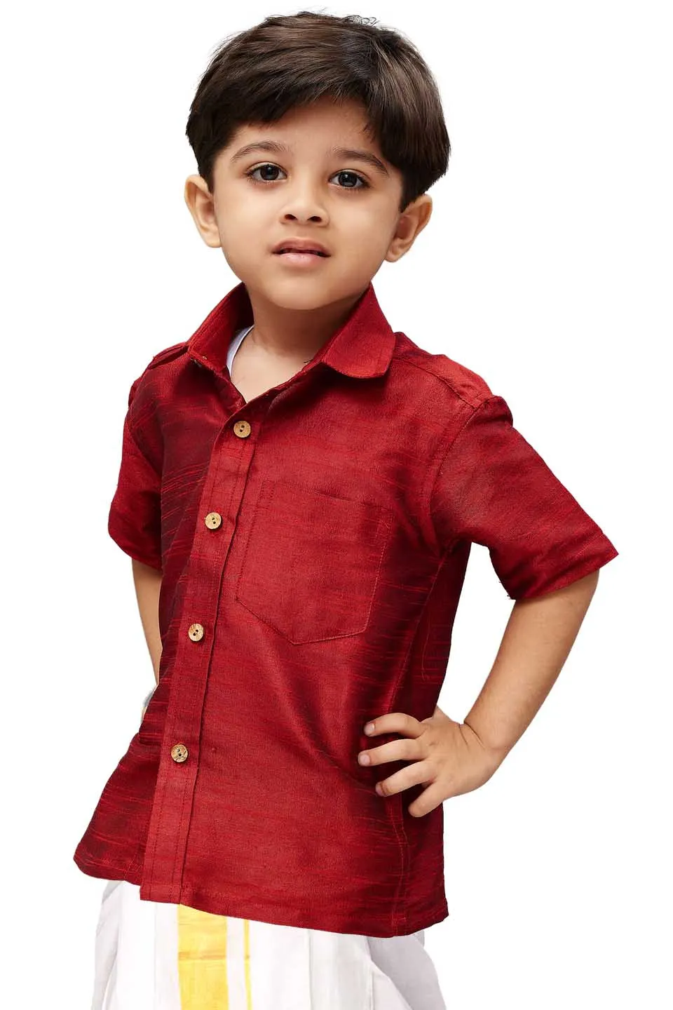 Jashvi Boys Maroon Gold Opaque Ethnic Shirt