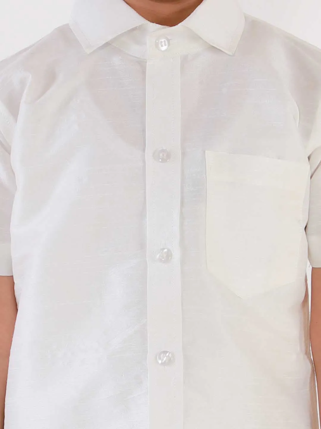 Jashvi Boys' White Silk Short Sleeves Ethnic Shirt