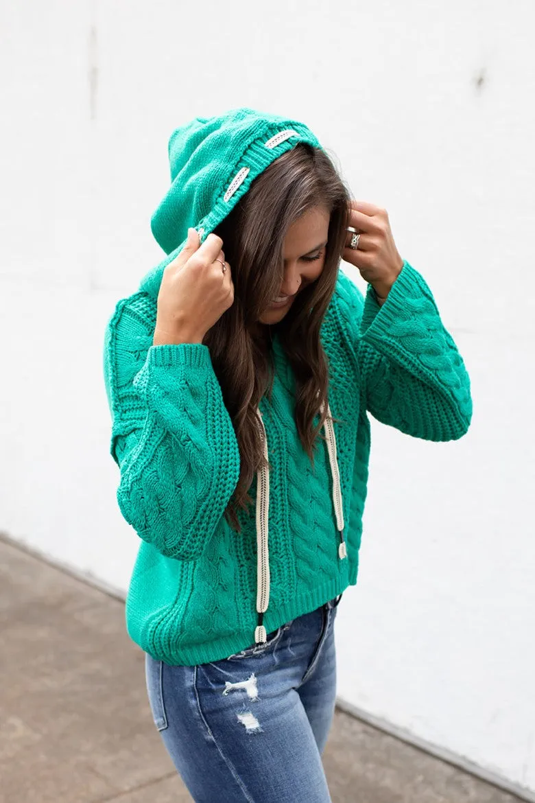 Kelly Green Hooded Chunky Knit Sweater (SM-XL)