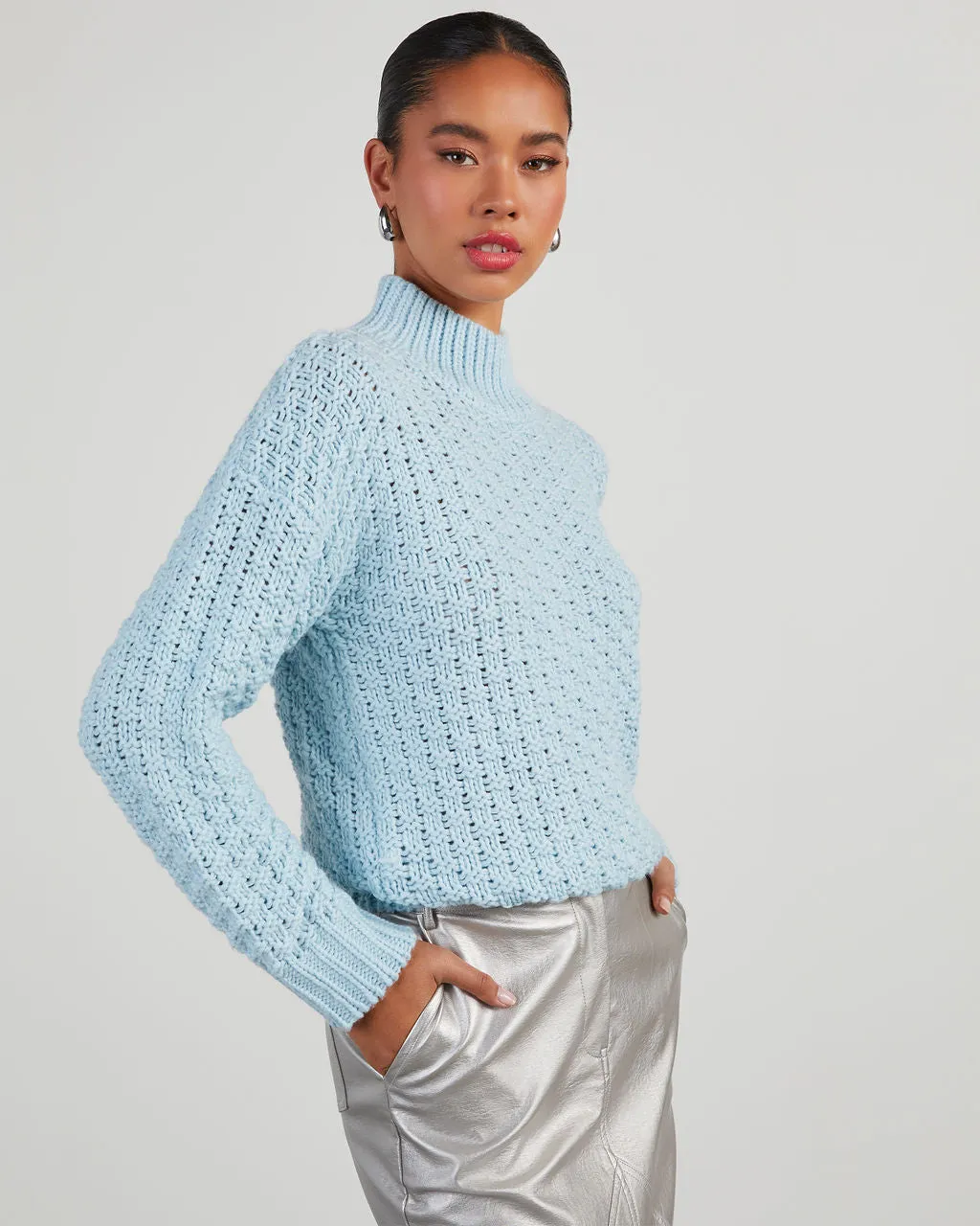 Kerri Textured Mock Neck Knit Sweater