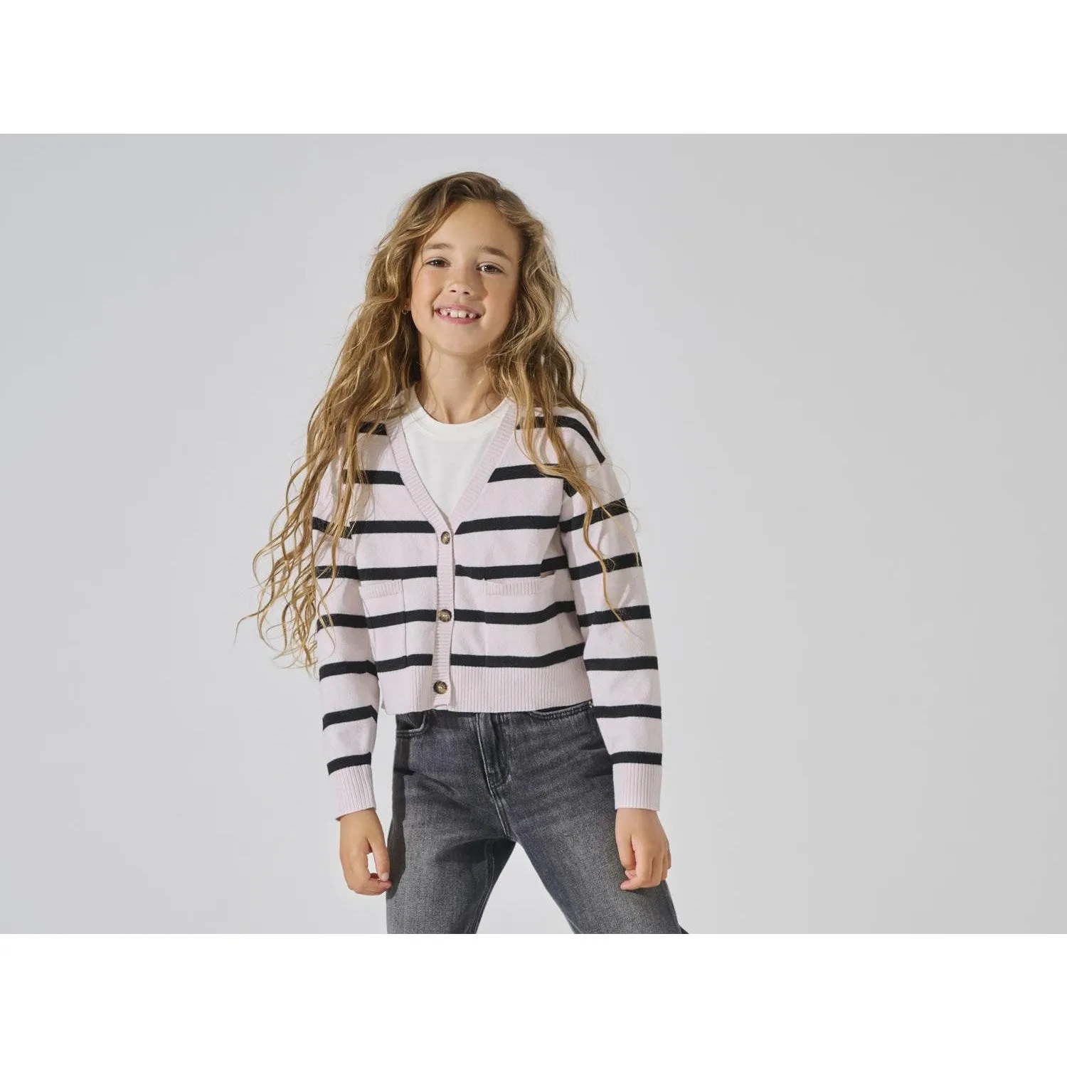 kids ONLY Birch Black Ama Stripe V-Neck Cardigan Knit