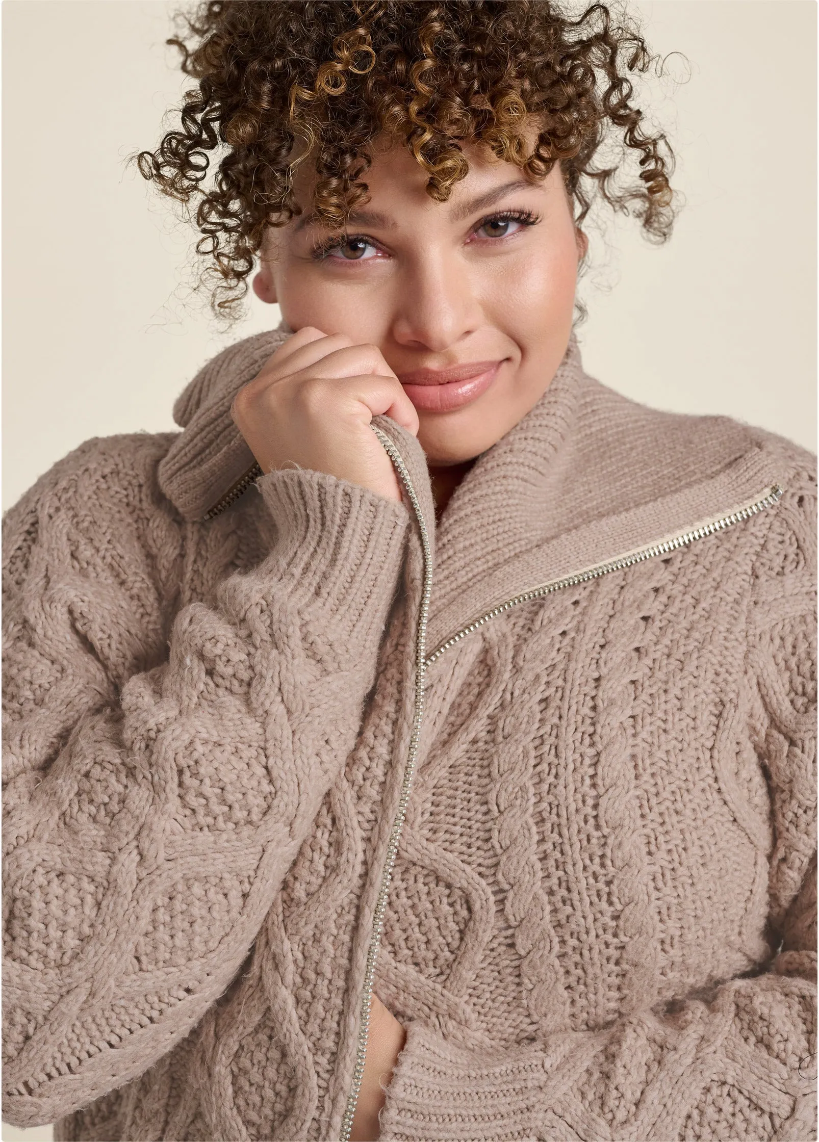 Knit Zip Sweater - Taupe