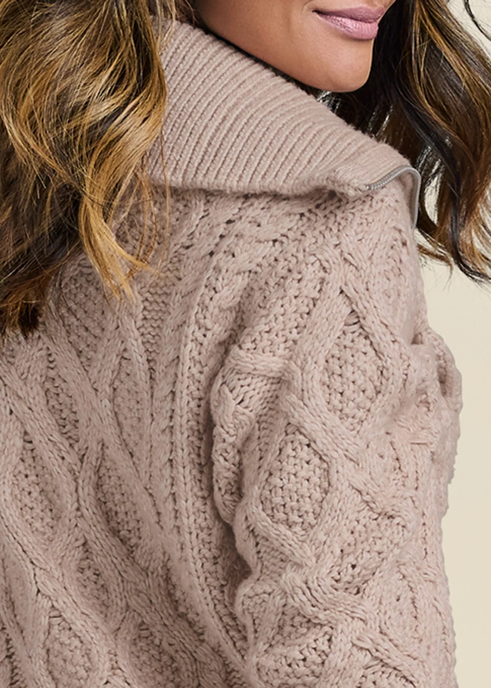 Knit Zip Sweater - Taupe