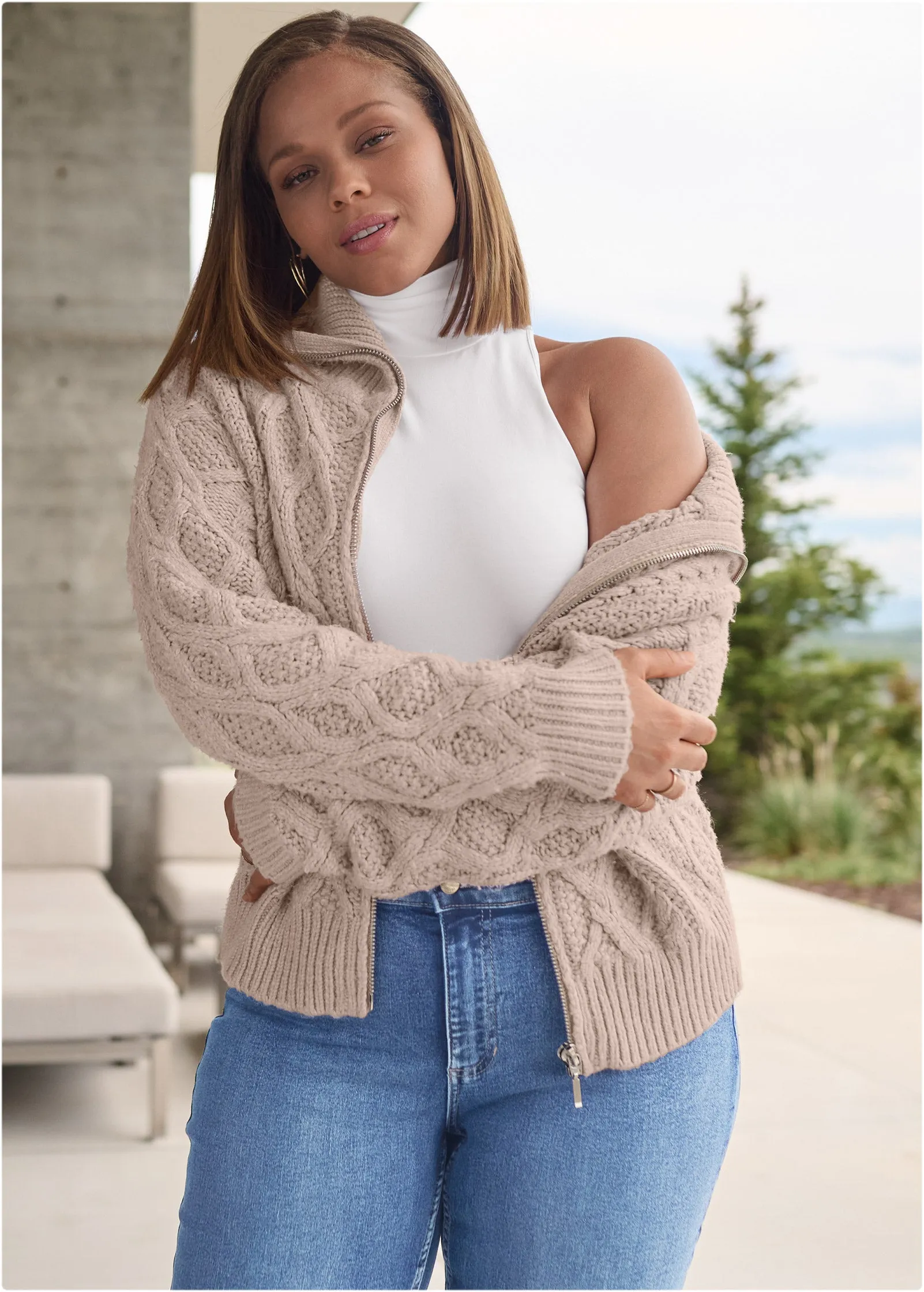 Knit Zip Sweater - Taupe