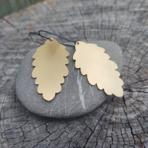 Large Brass Fir Cone Earring on Oxidized Silver Kidney Hook