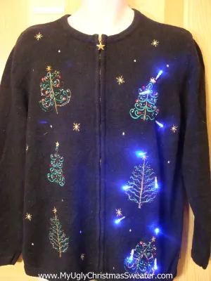 Light Up Christmas Sweater Bling Holiday Trees