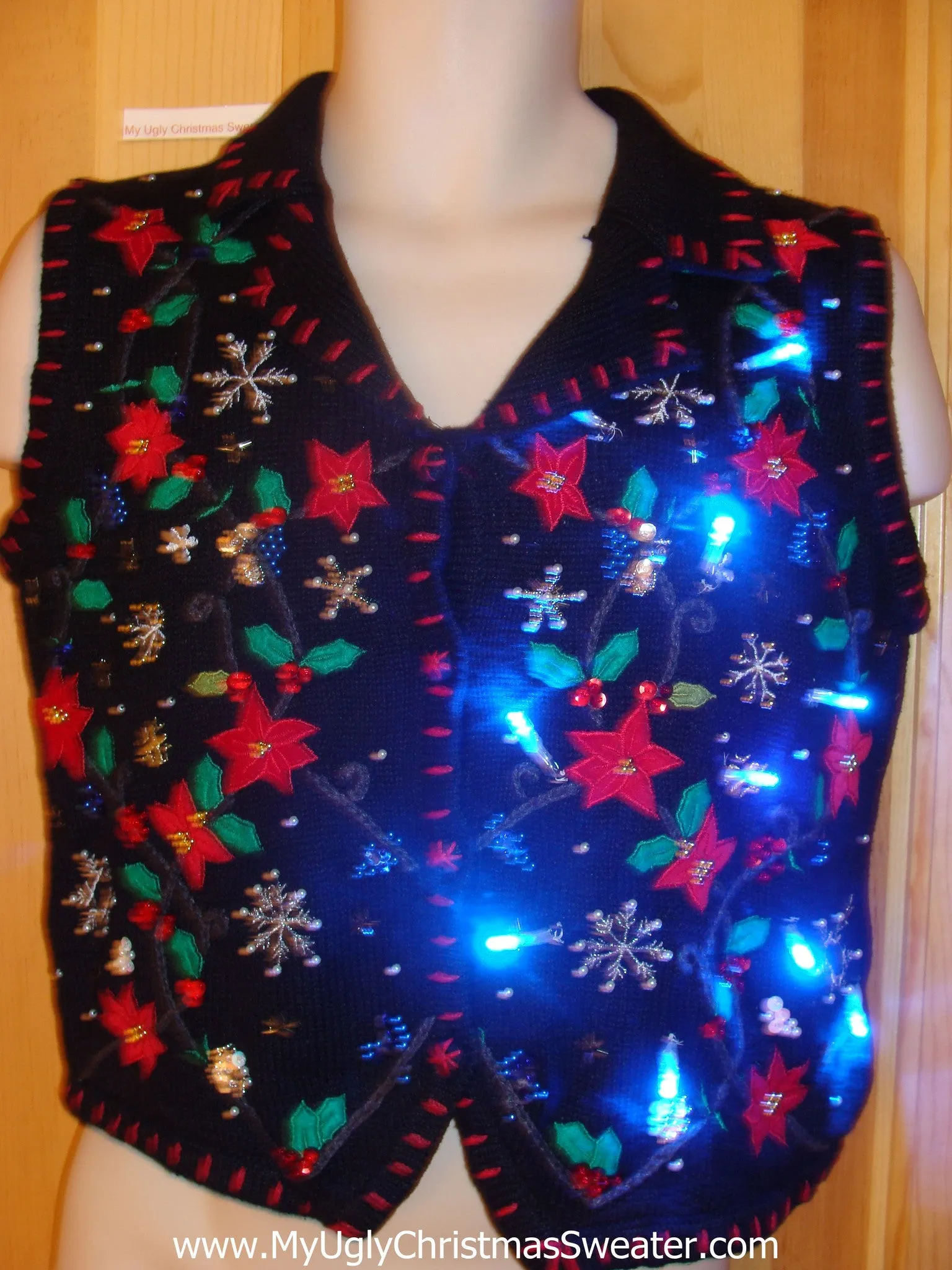 Light Up Christmas Sweater Vest with Poinsettias