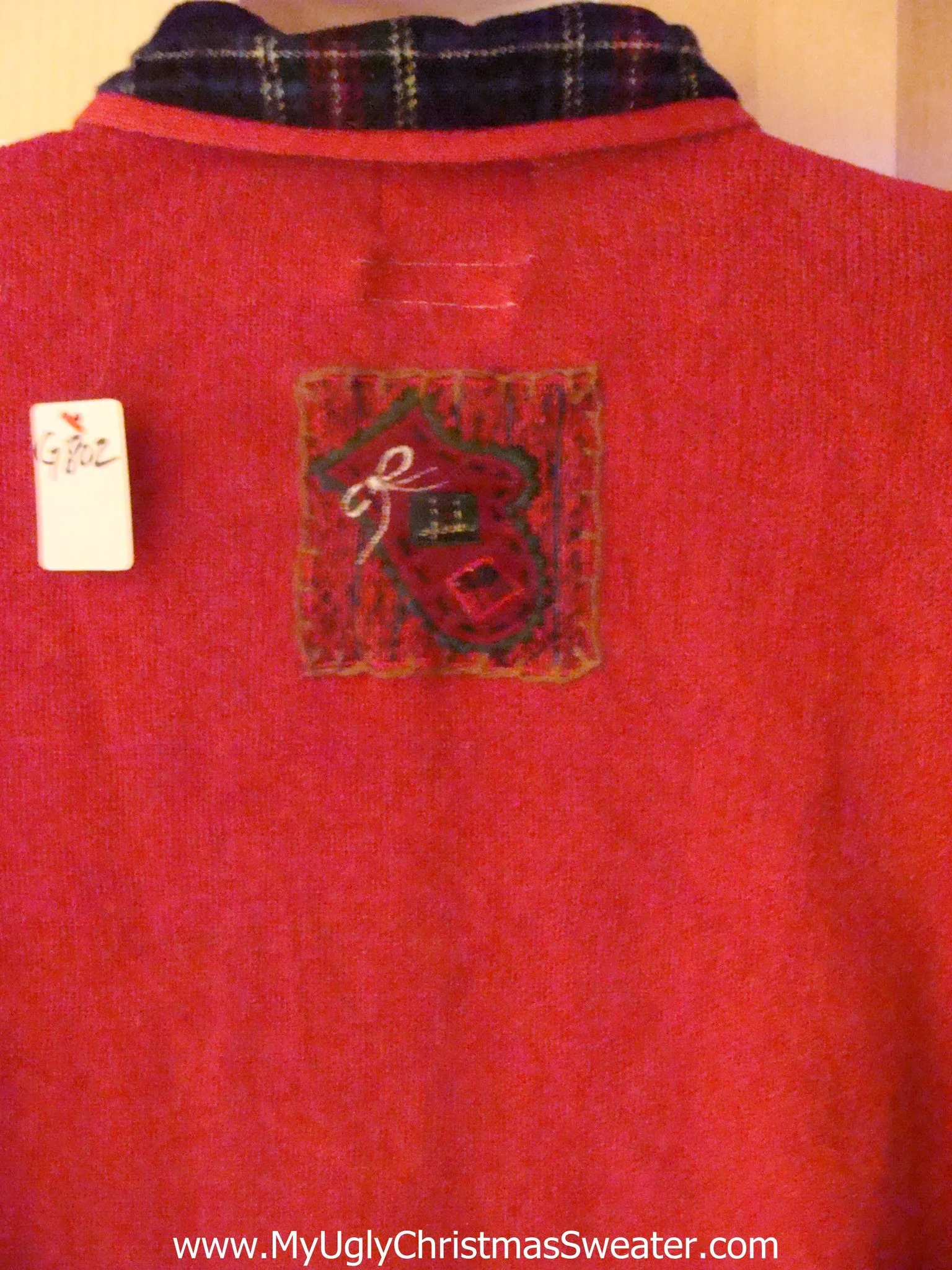 Light Up Red Ugly Xmas Sweater with Plaid Collar and Blocks