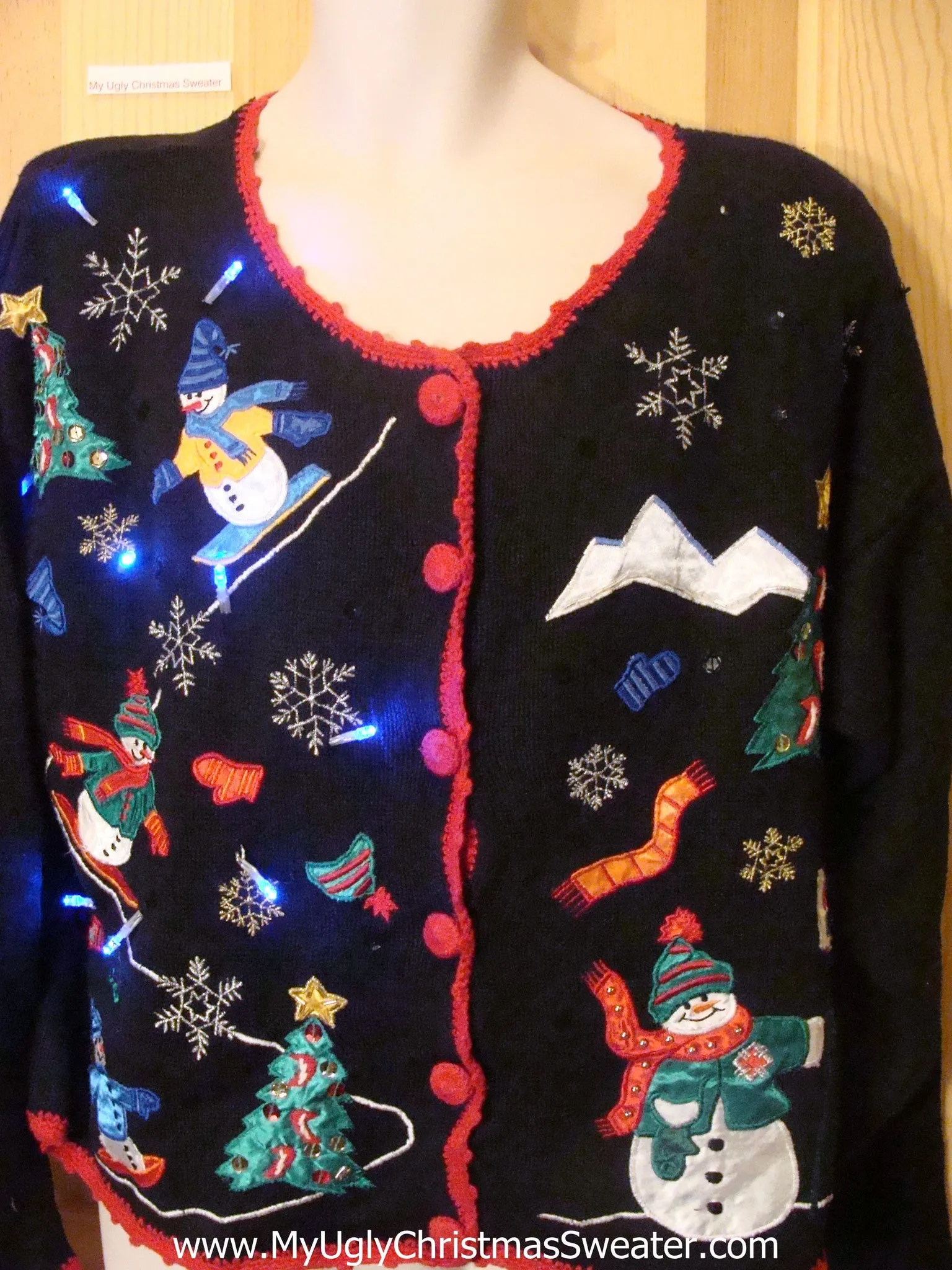 Light Up Ugly Xmas Sweater Snowmen Snowboarding