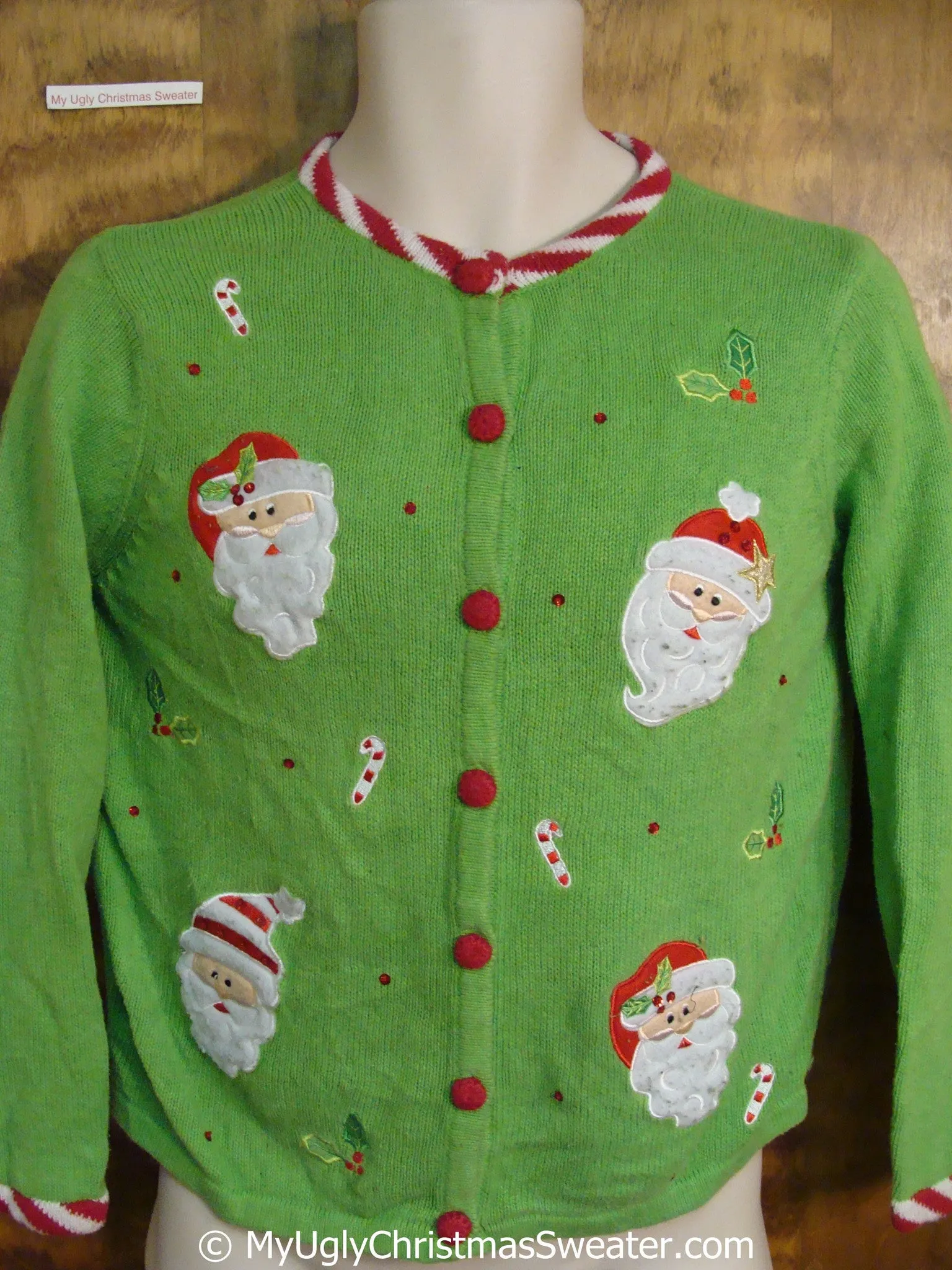 Lime Green Ugly Christmas Sweater with Four Santas