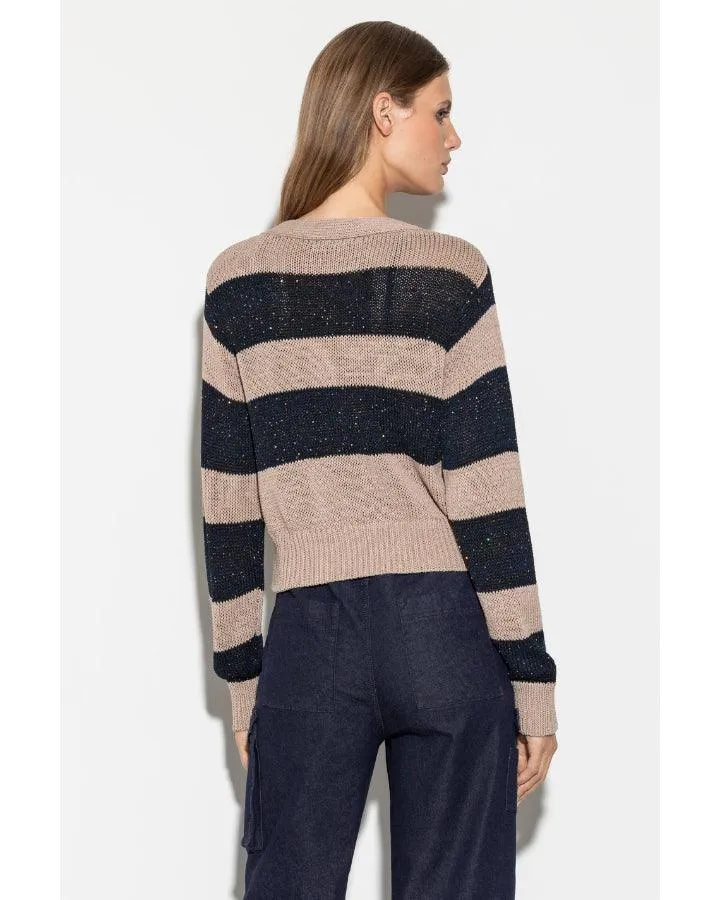 Luisa Cerano Block Stripe Sequin Cardigan