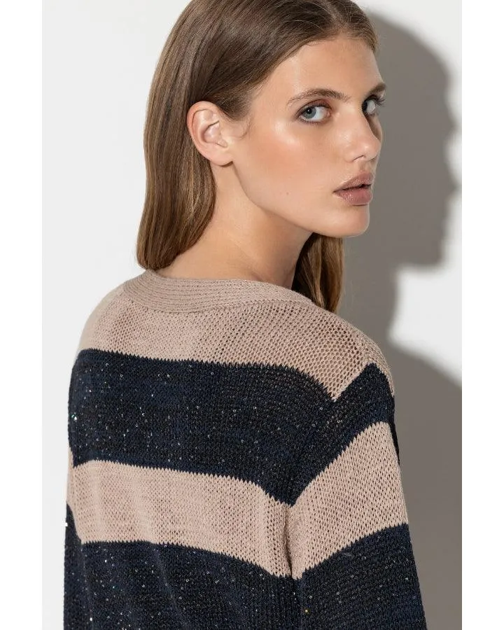 Luisa Cerano Block Stripe Sequin Cardigan