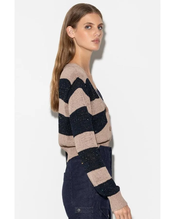 Luisa Cerano Block Stripe Sequin Cardigan