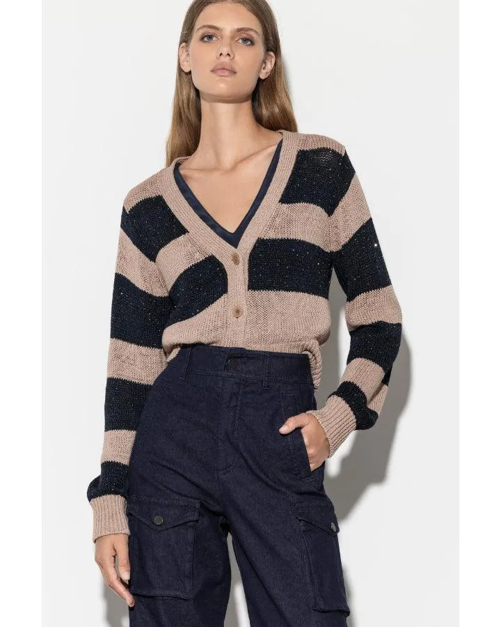 Luisa Cerano Block Stripe Sequin Cardigan