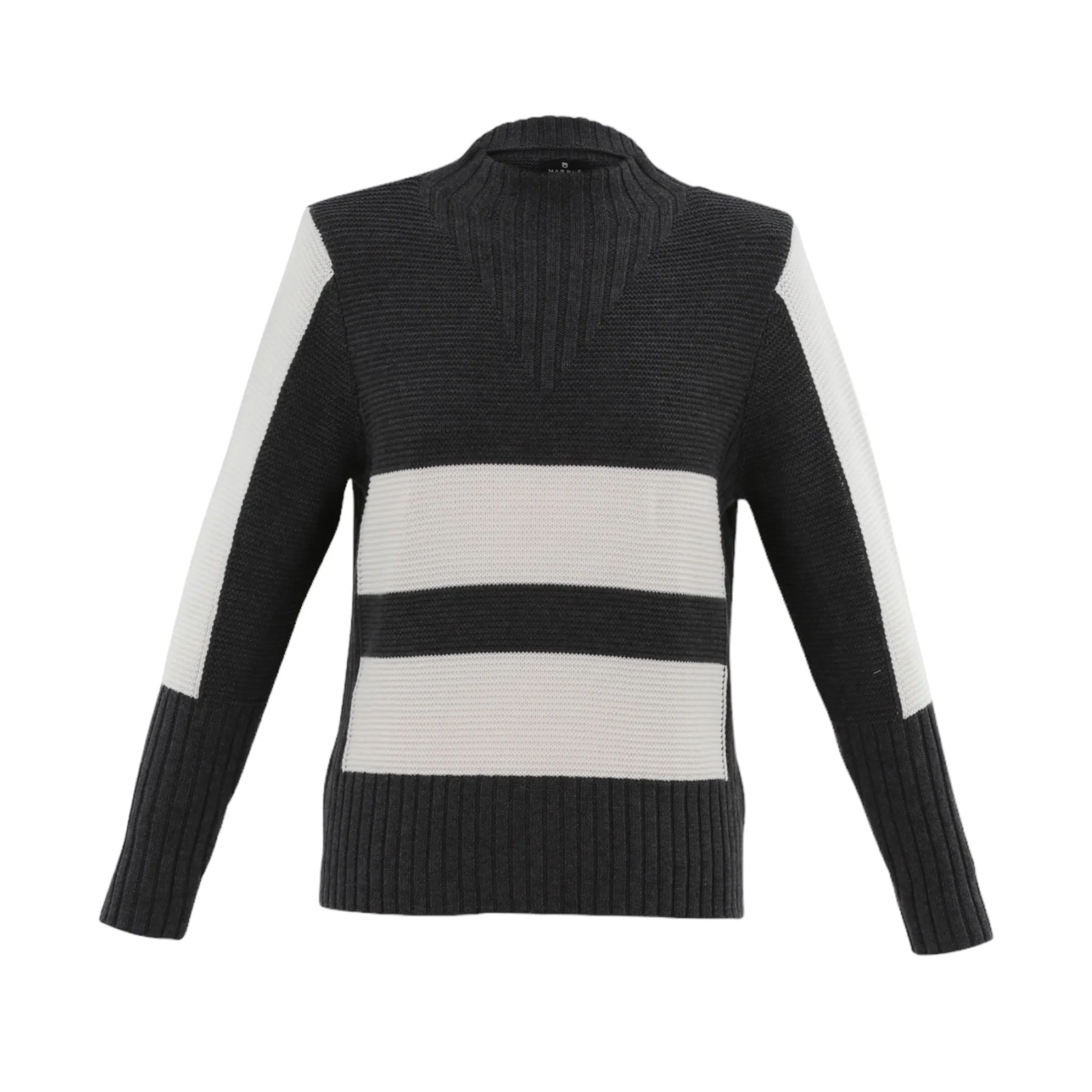 Marble Chunky Knit Striped Sweater Charcoal