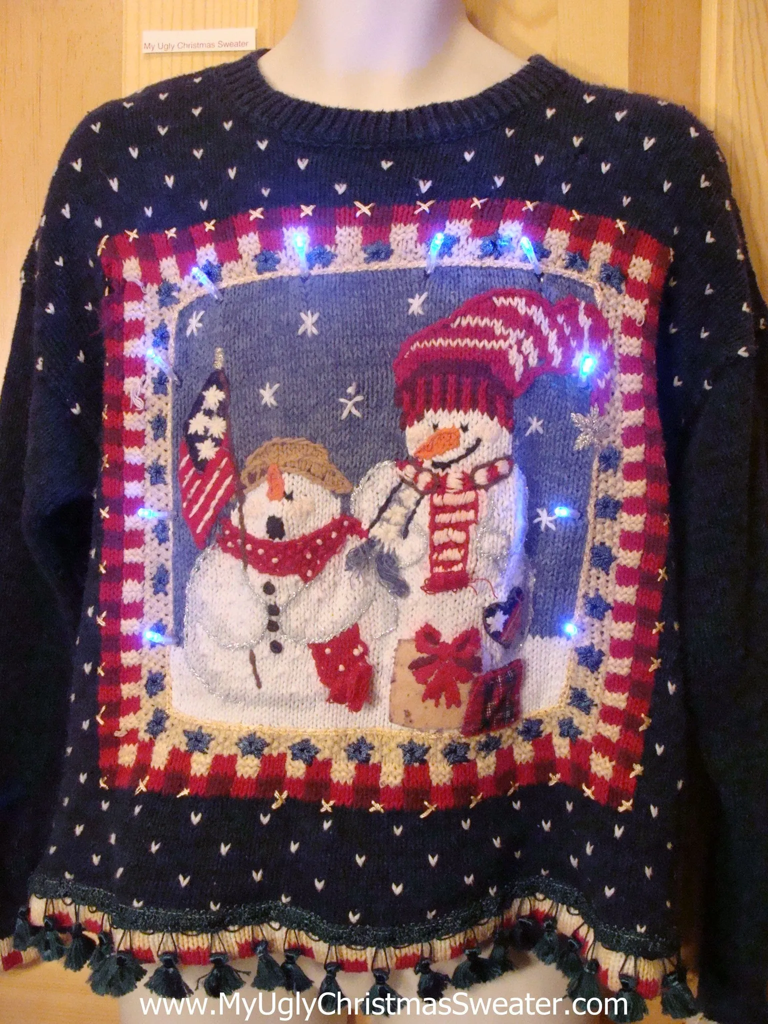 Patriotic Snowman Light Up Christmas Sweater