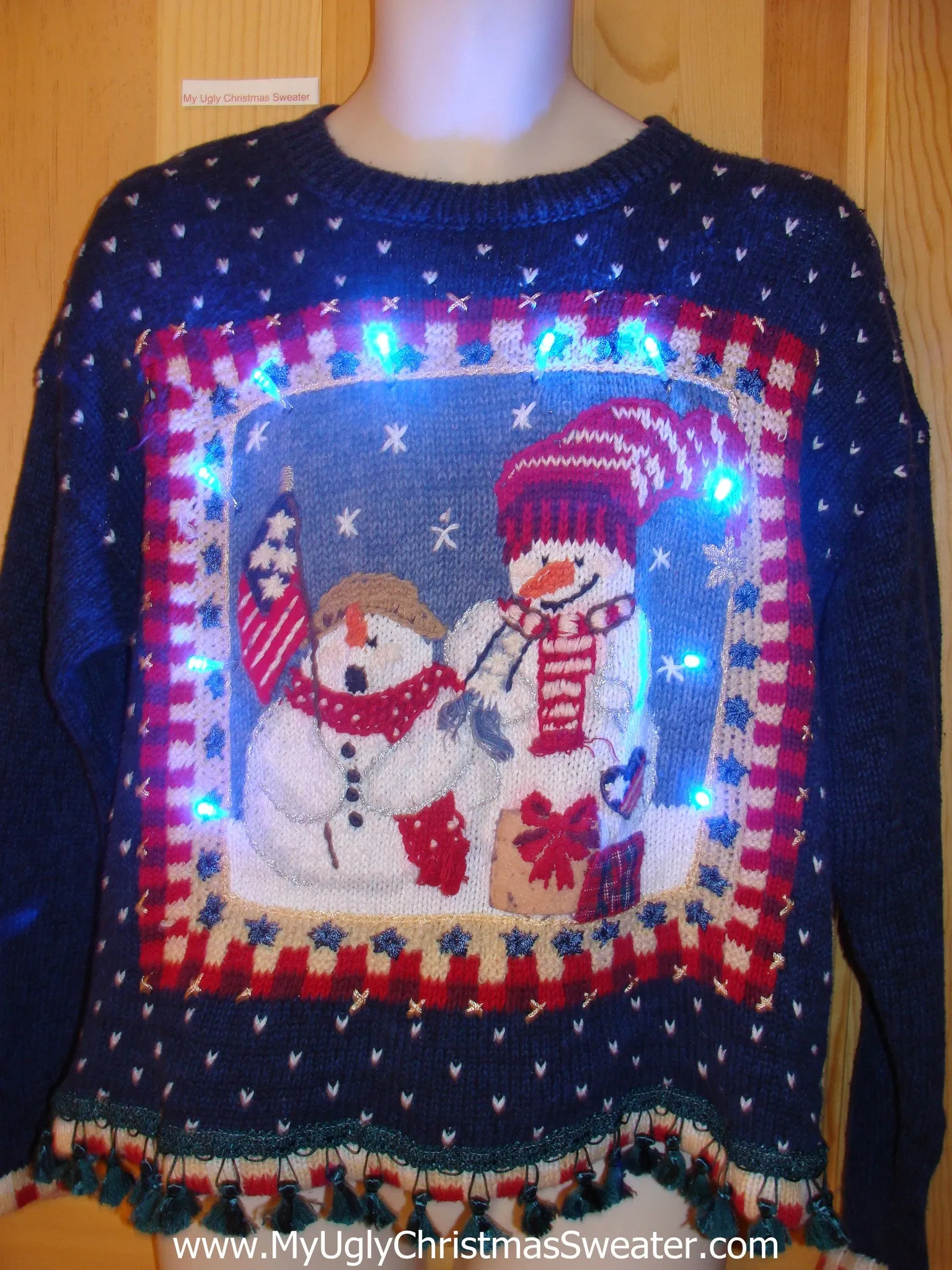 Patriotic Snowman Light Up Christmas Sweater