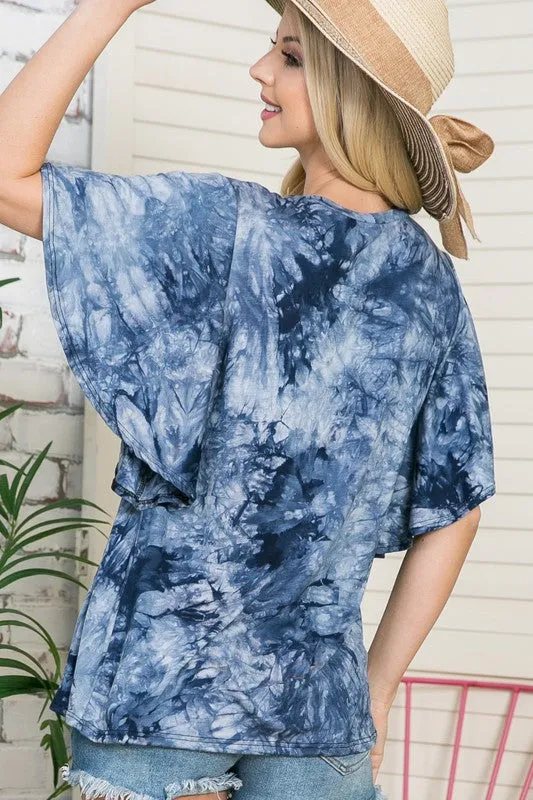 Plus Tie Dye Flutter Sleeve Top