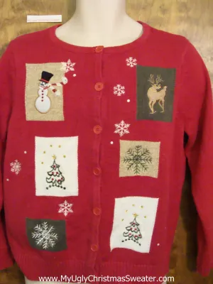 Red Patchwork Crafty Ugly Festive Xmas Sweater