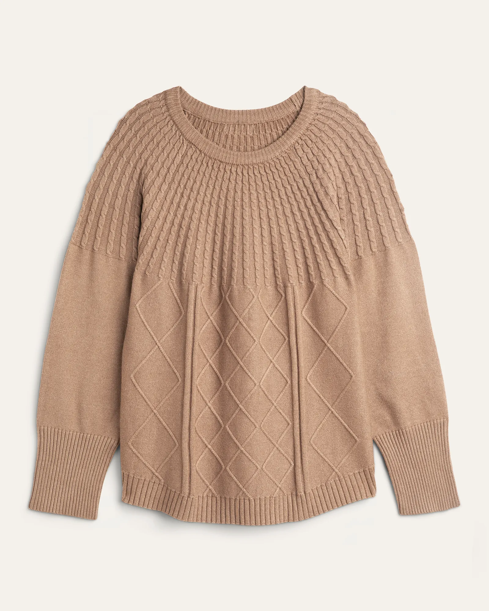 Rosa Cable-Knit Crewneck Sweater | Tan