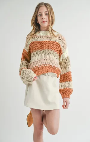 SAD Tween Striped Butter Pecan Chunky Sweater