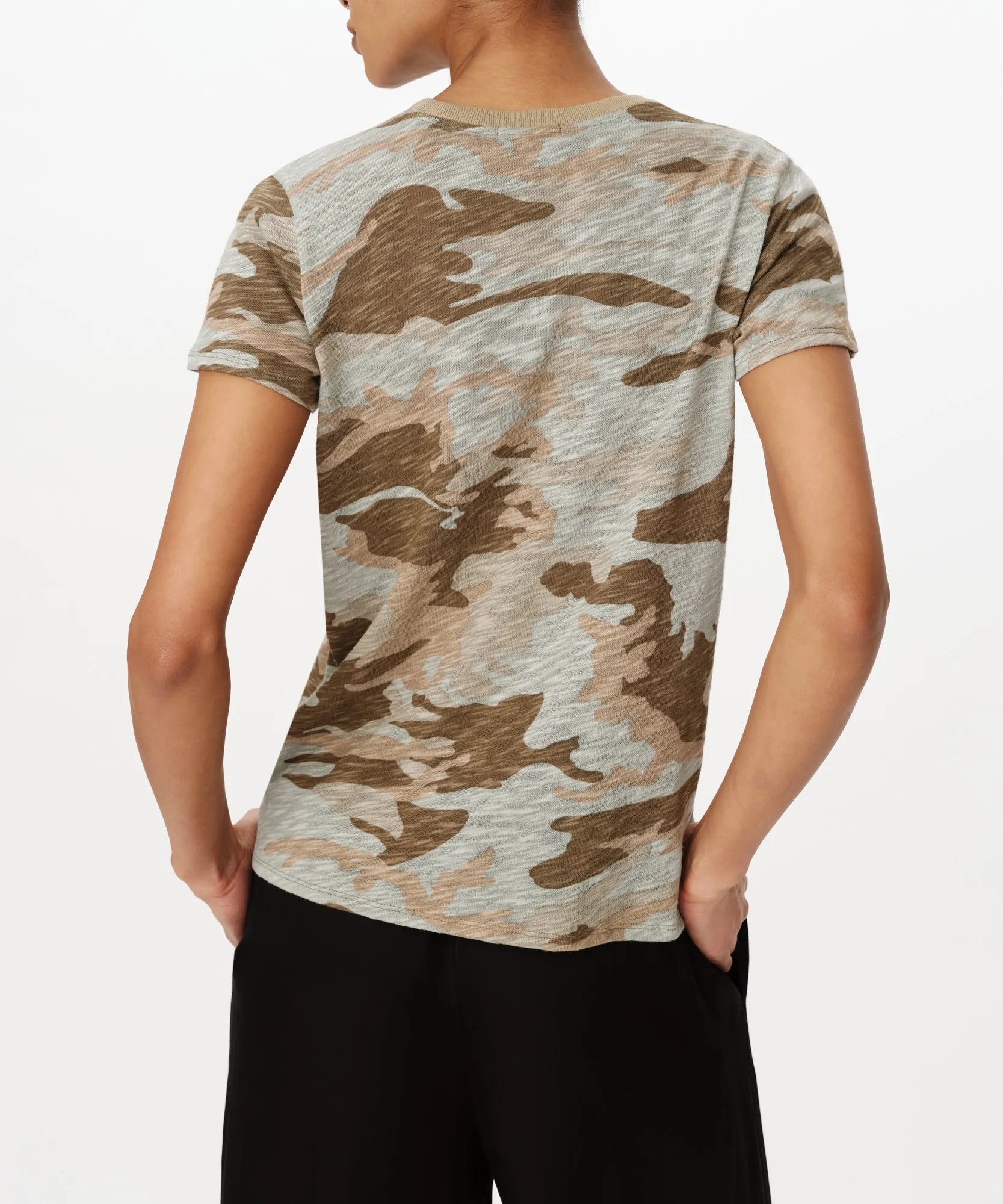 Slub Jersey Camo Schoolboy Short Sleeve Crew Neck Tee - Faded Army-Multi