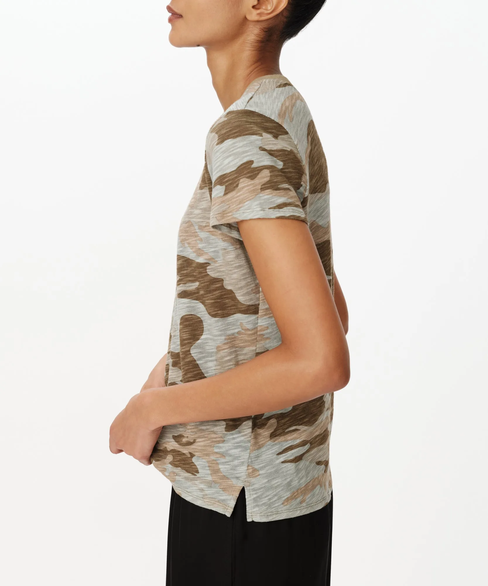 Slub Jersey Camo Schoolboy Short Sleeve Crew Neck Tee - Faded Army-Multi