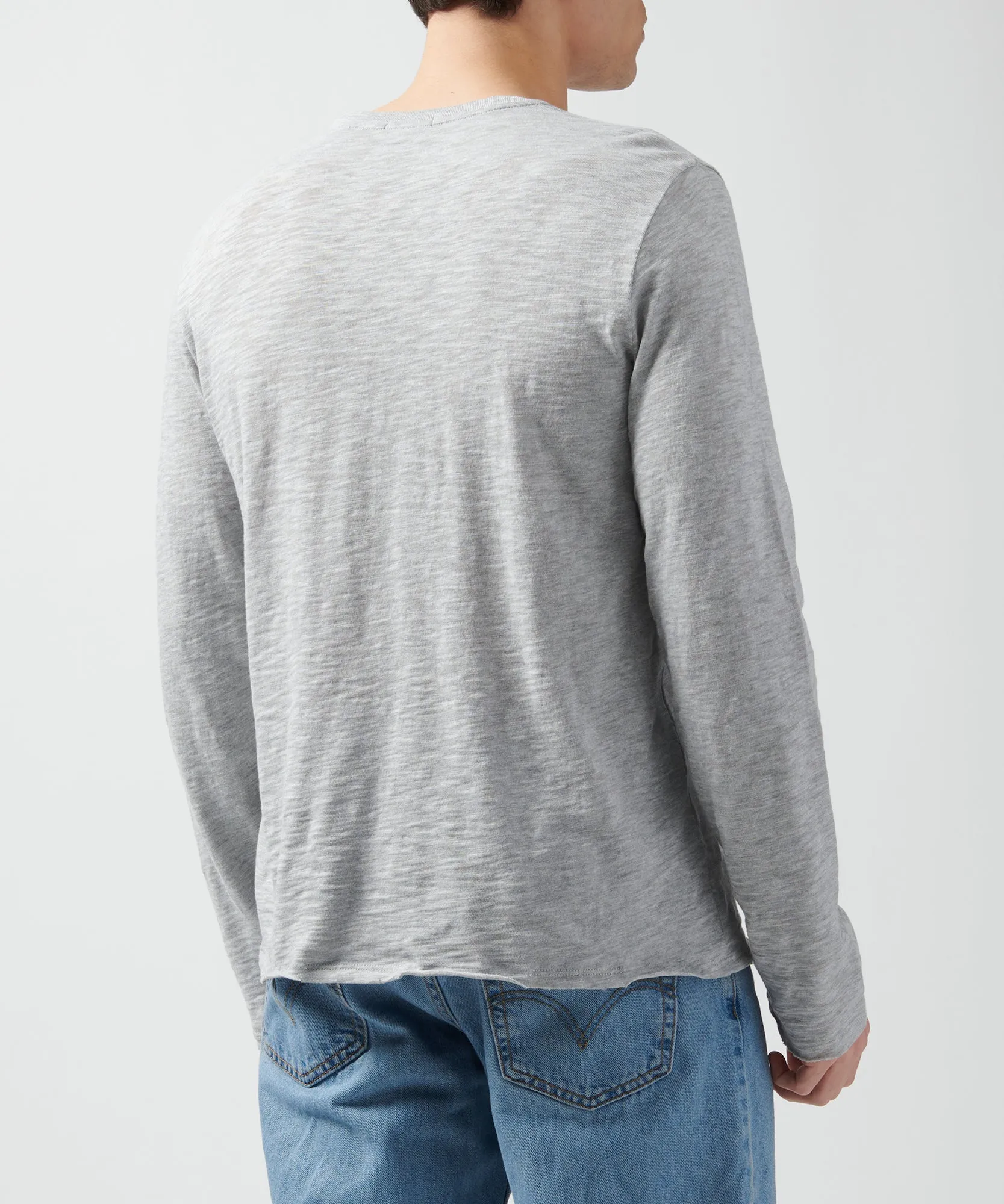 Slub Jersey Long Sleeve Destroyed Wash Tee - Heather Grey