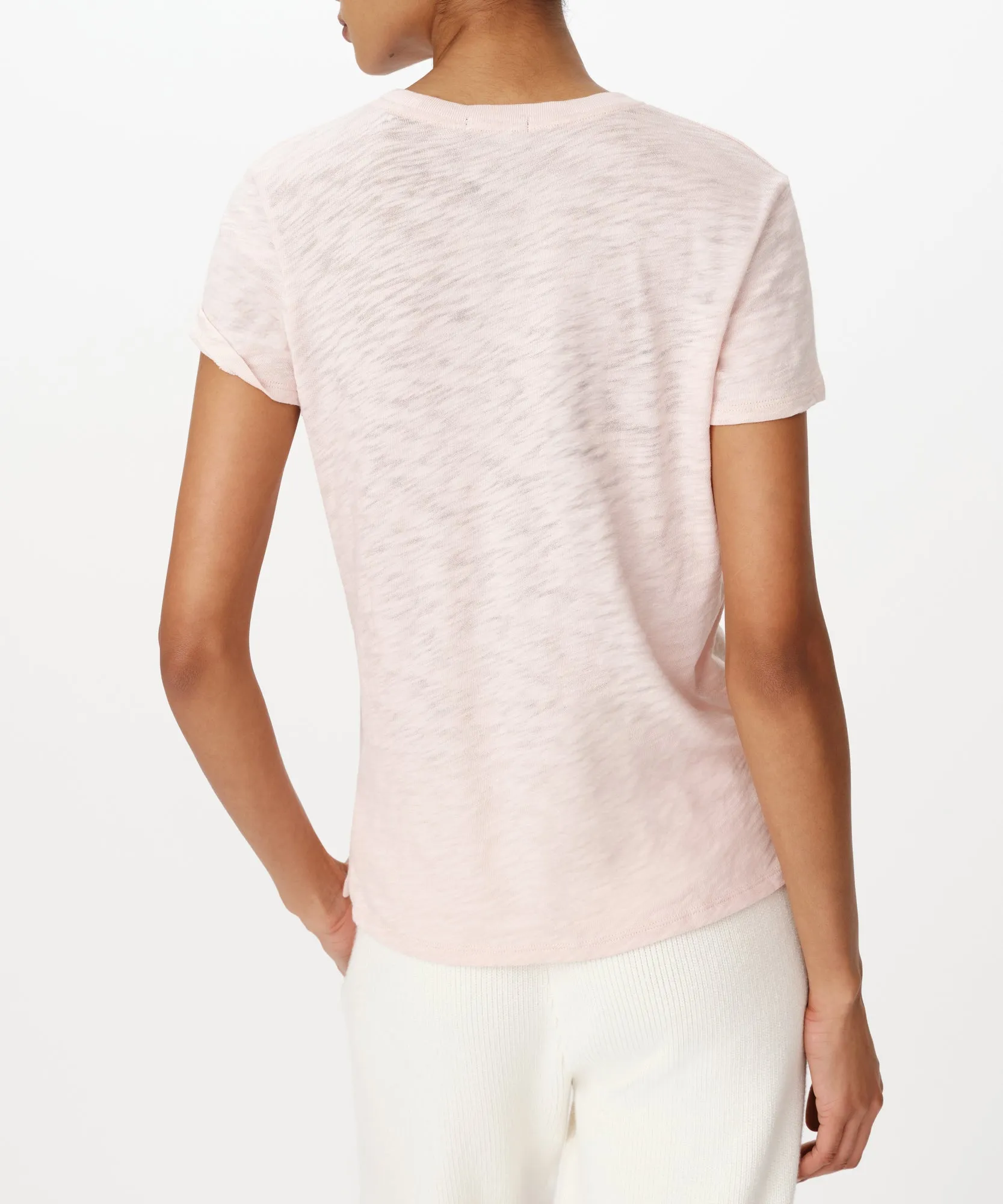 Slub Jersey Schoolboy Short Sleeve Crew Neck Tee - Oyster Pink