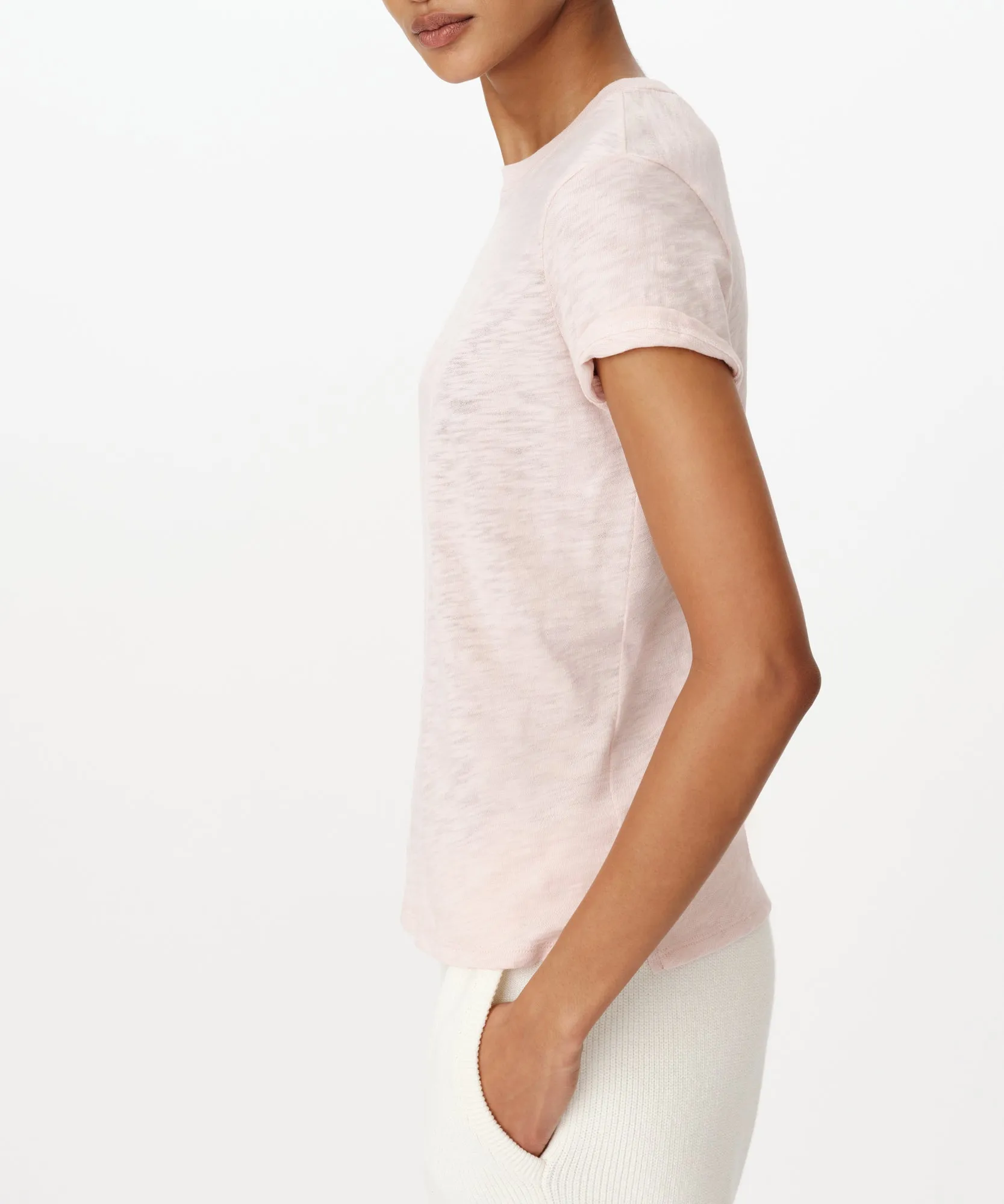 Slub Jersey Schoolboy Short Sleeve Crew Neck Tee - Oyster Pink