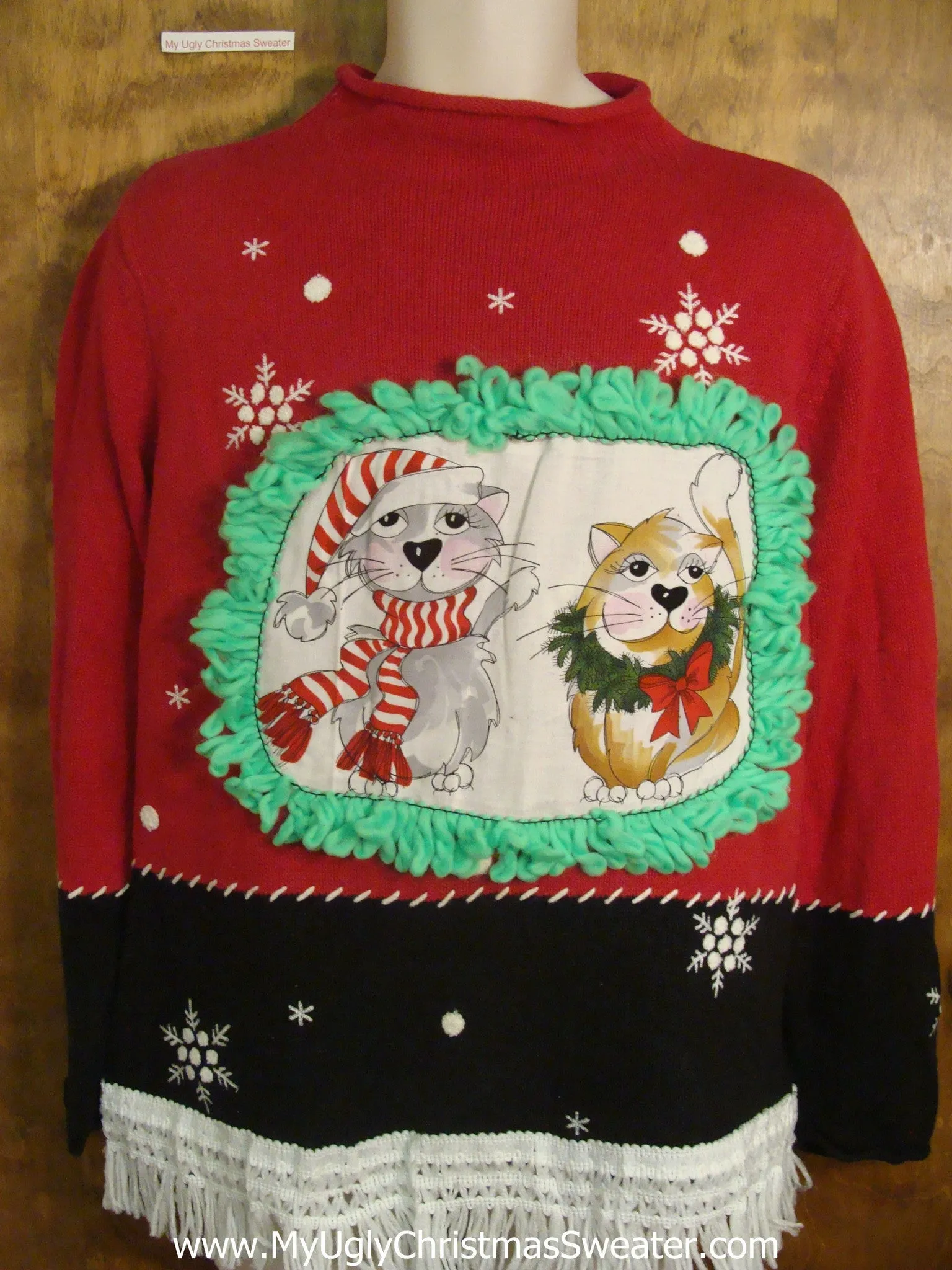 Snowflakes with Pom Poms Cat Christmas Sweater