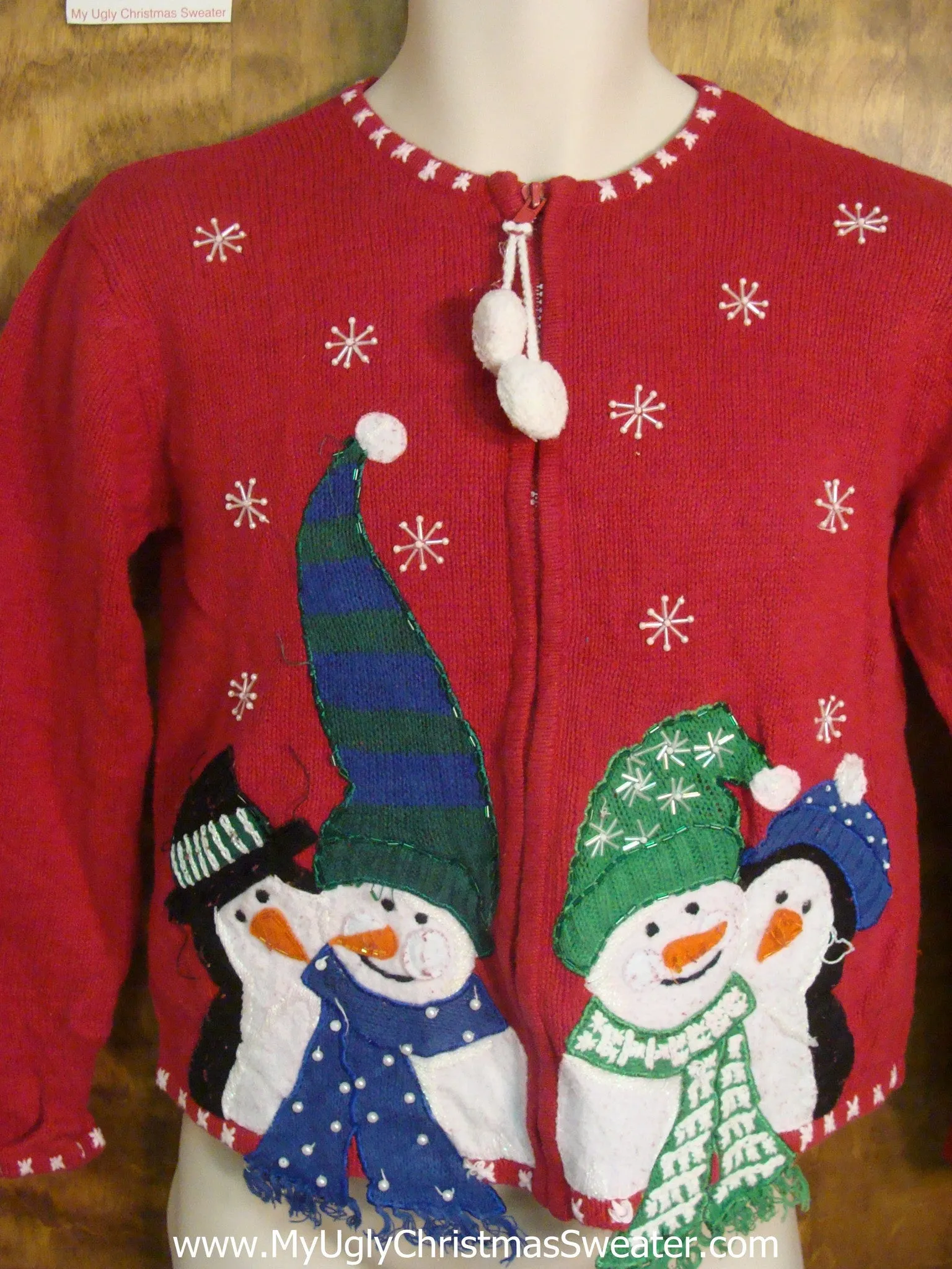 Snuggling Snowmen and Penguins Tacky Xmas Party Sweater