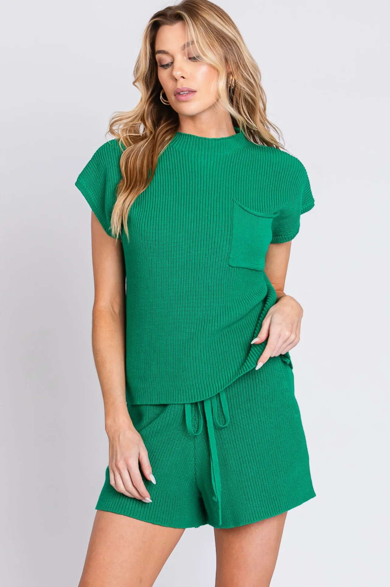 Sweater Knit Top & Short Set - Kelly Green