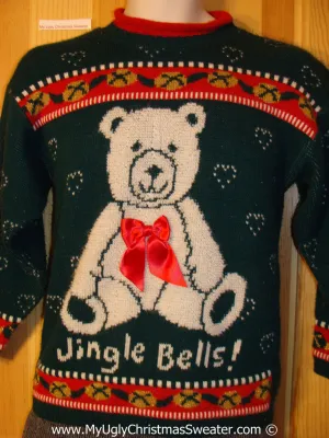 Tacky 80s Sweater Huge Bear and Bow (f1273)