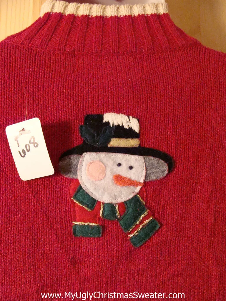 Tacky Cheap Ugly Christmas Sweater with Padded Shoulders and Pom Pom Zipper Pull (f608)