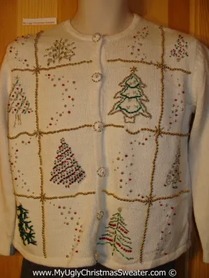 Tacky Cheesy Holiday Sweater with Bead Bling Trees (f1132)