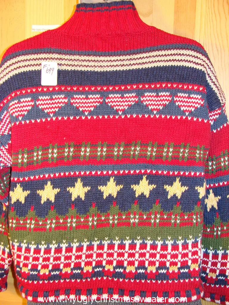 Tacky Fantastic Ugly Christmas Sweater with Mind Numbing Decorations on Front, Back, and Sleeves (f699)