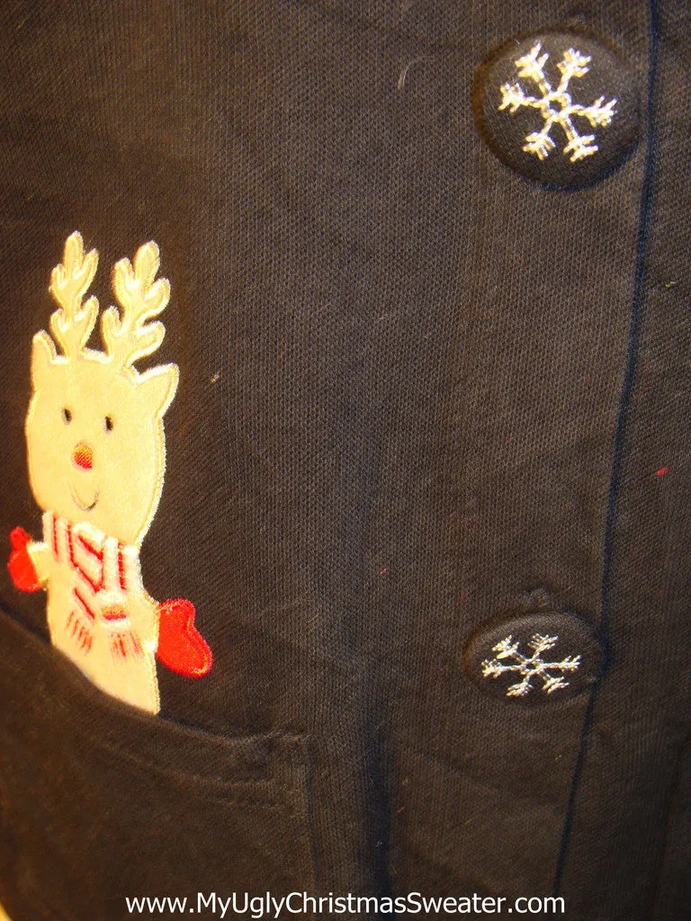 Tacky Ugly Christmas Sweater Santa and Reindeer and Snowflake Buttons (f76)