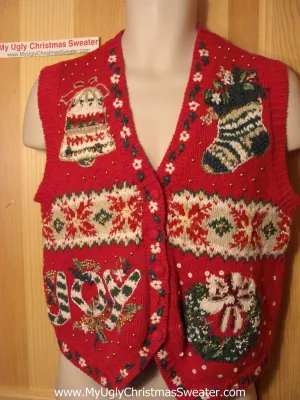 Tacky Ugly Christmas Sweater Vest Festive 'JOY'  (f92)