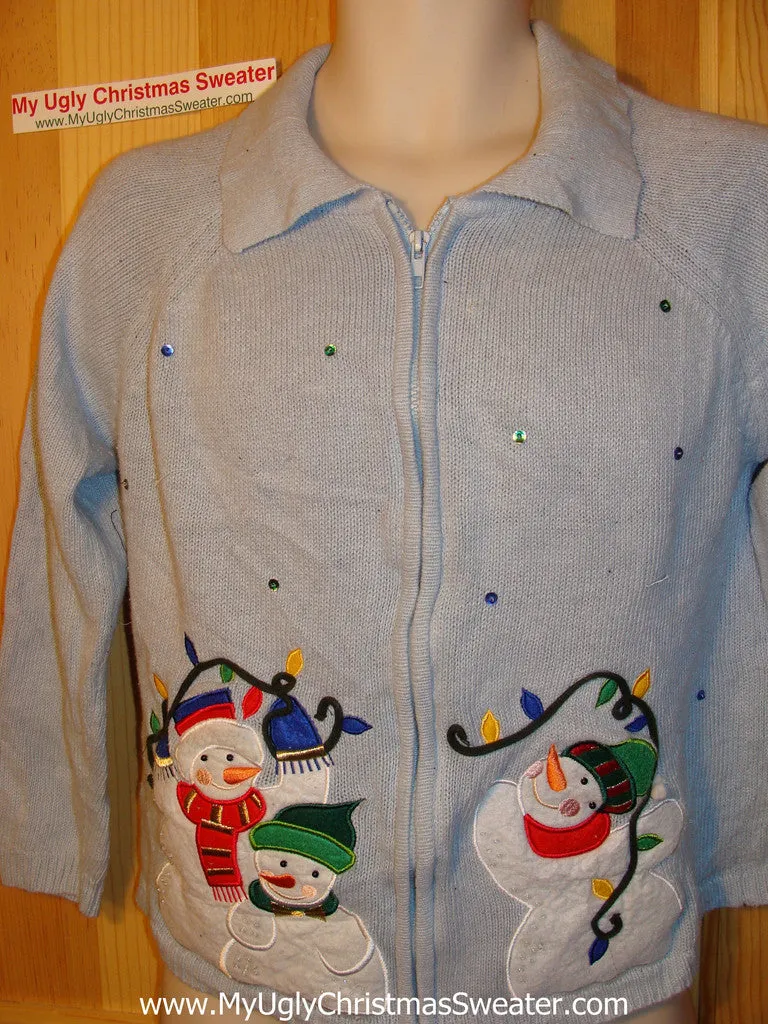 Tacky Ugly Christmas Sweater with a Snowman Family (f136)