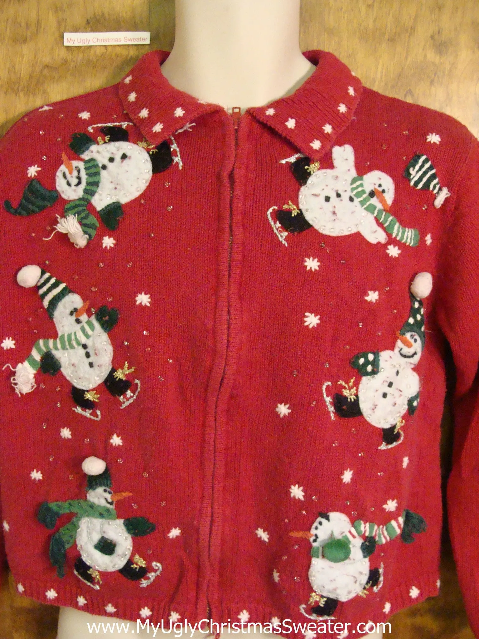 Tumbling Snowmen 2sided Red Ugliest Christmas Sweater