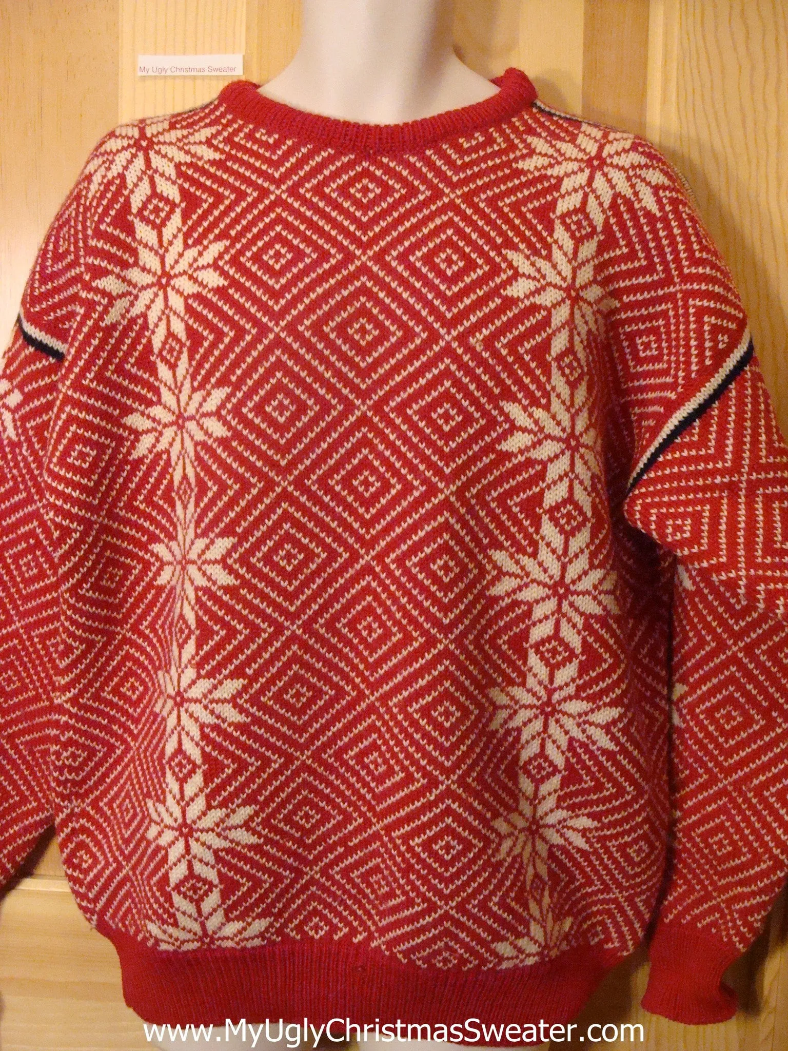 Ugly Christmas Sweater Red Pullover Nordic Snowflakes