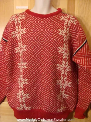 Ugly Christmas Sweater Red Pullover Nordic Snowflakes